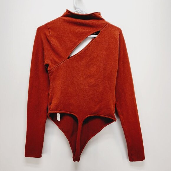 Good American Womens Rust Red Asymmetrical Cutout Long Sleeve Bodysuit Size 3 - Picture 12 of 12